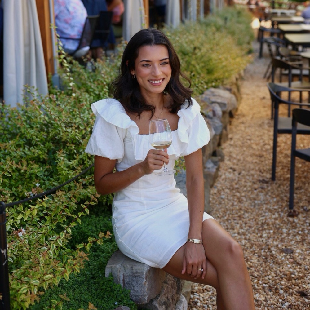 Elegant 100% Cotton/Linen White Ruffle Dress